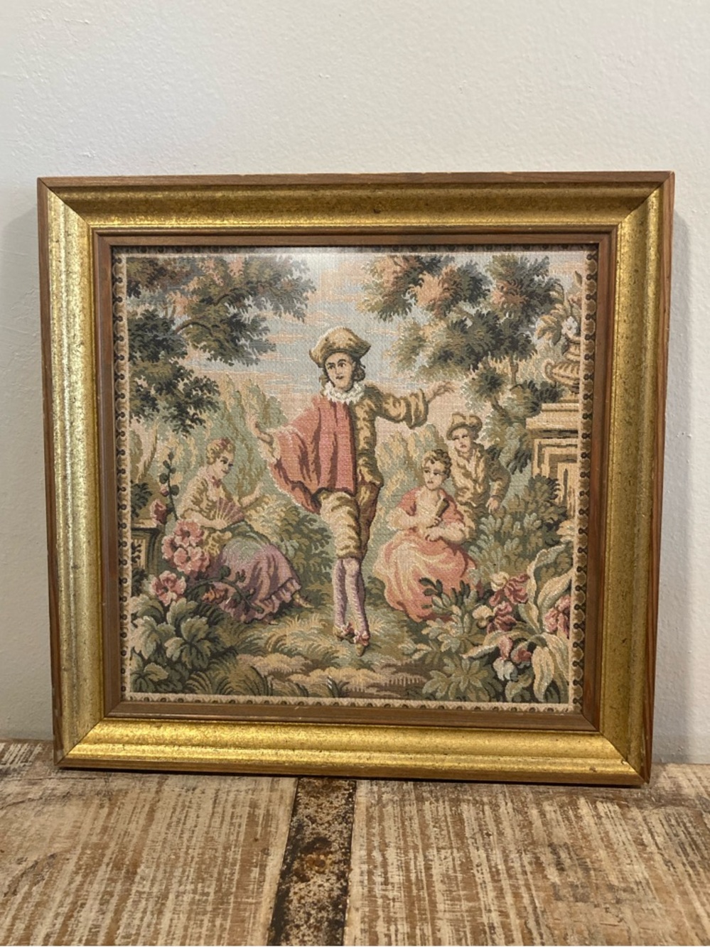 Vintage Framed Pastoral Wall Art Rococo Courting Scene 12”x12” Framed Decor